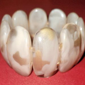 Ivory and Gold Wide Panel Stretch Bracelet